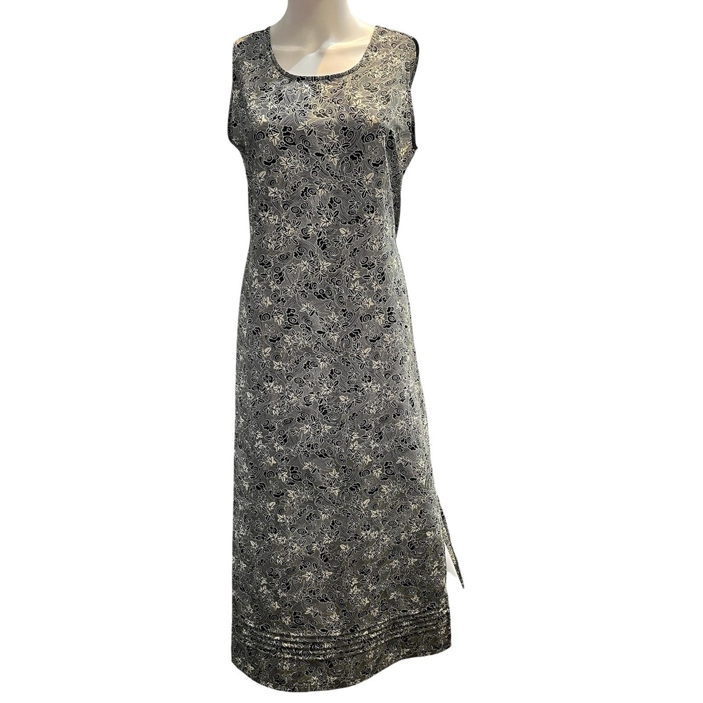 Vintage Sag Harbor Dress Black Retro Floral Midi Tie Back 10p Cottagecore Grunge